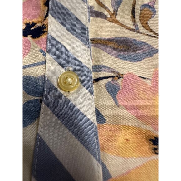 Coldwater Creek Woman’s XL Floral Button-Up Shirt Cotton Blouse Striped Collar - Picture 6 of 13